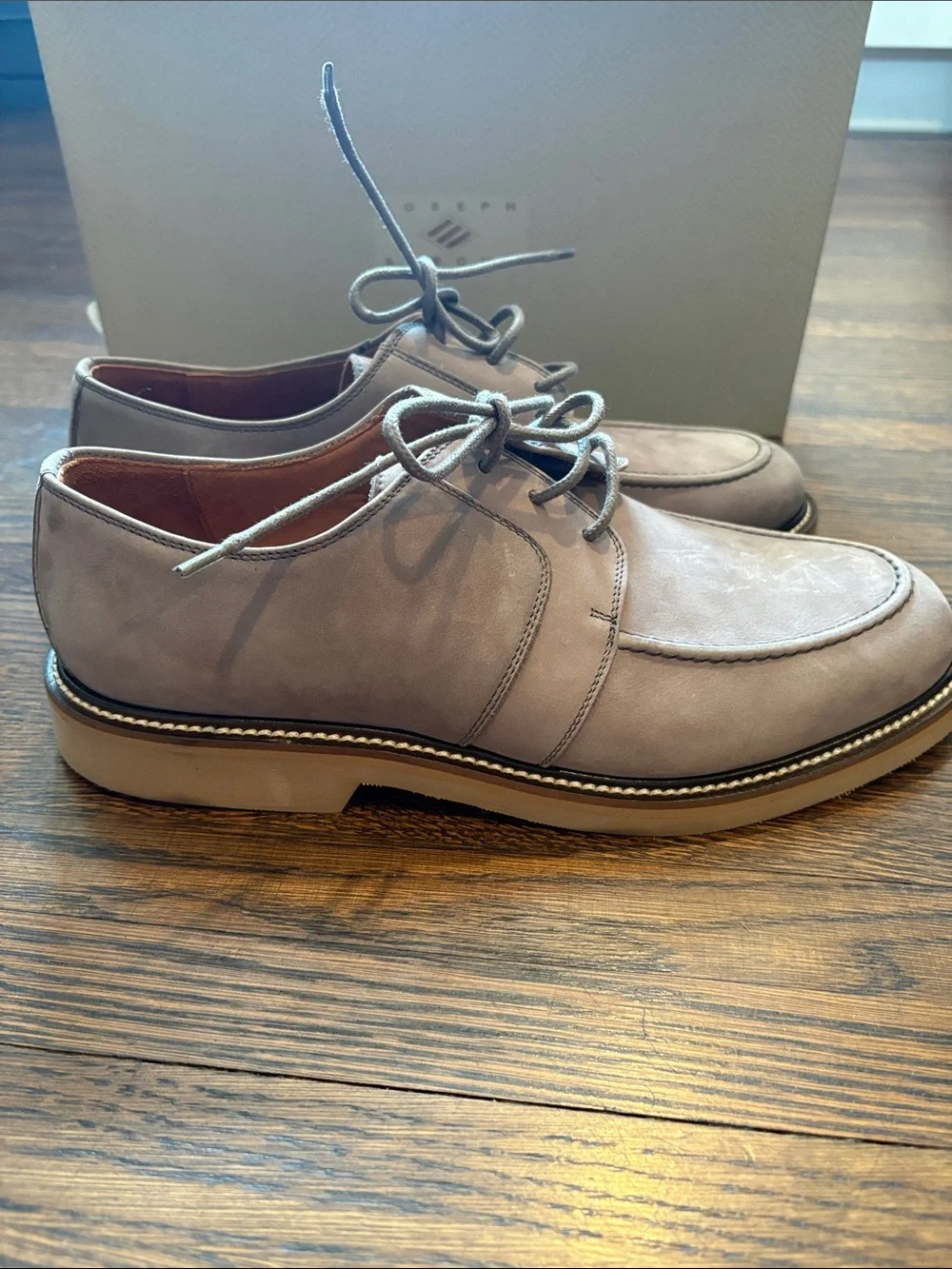 Joseph Abboud Men's Gray Leather Derby Shoes with Tan Sole